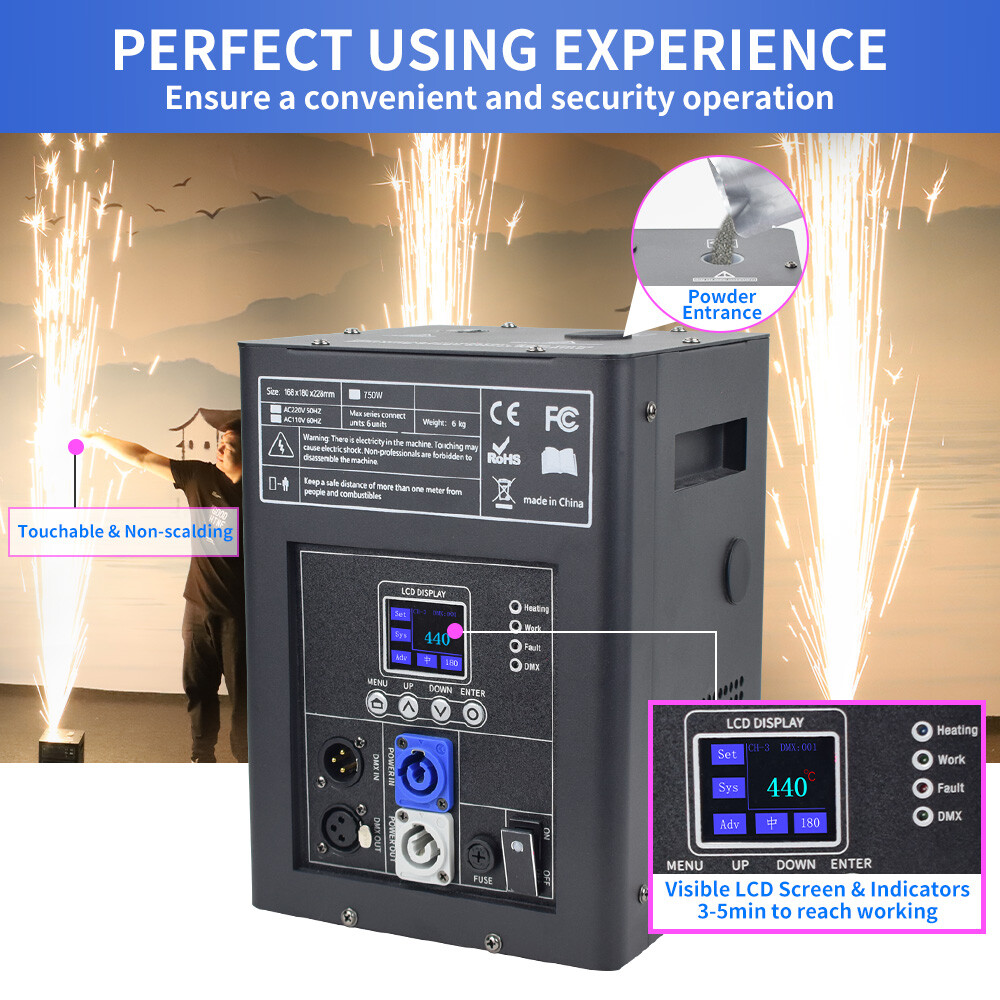 4PCS 750W Cold Spark Firework Machine DMX Stage Effect Wedding w/Flight Case