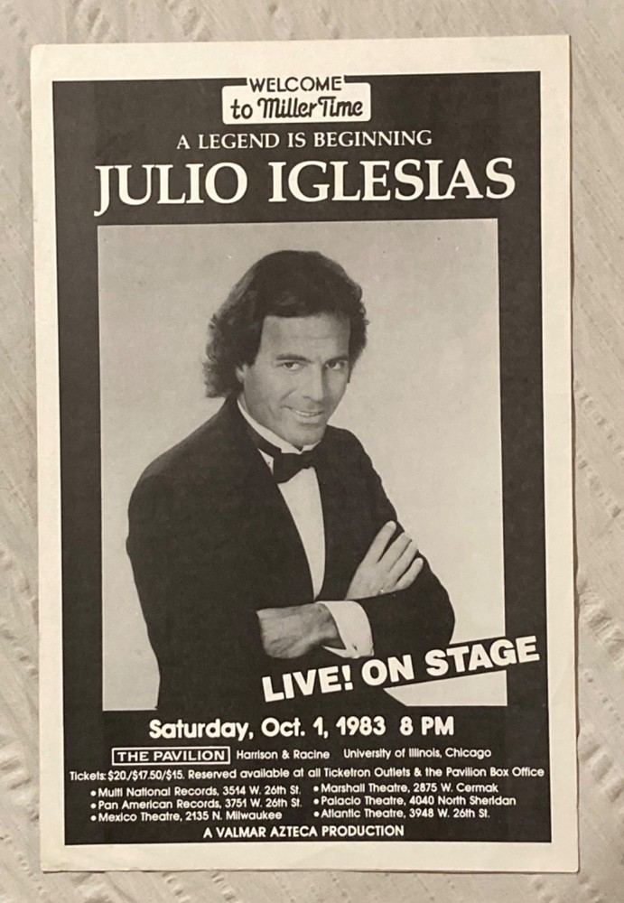 Julio Iglesias 1983 Tour Poster UIC Pavilion Chicago