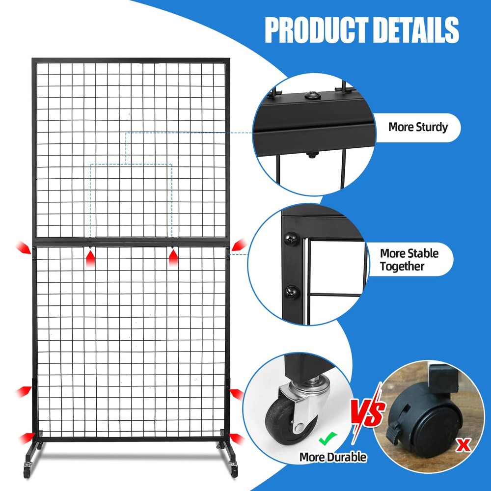 3'x 6' Gridwall Panel Display Stand with T-Base, Black Wire Grid Wall Panels ...
