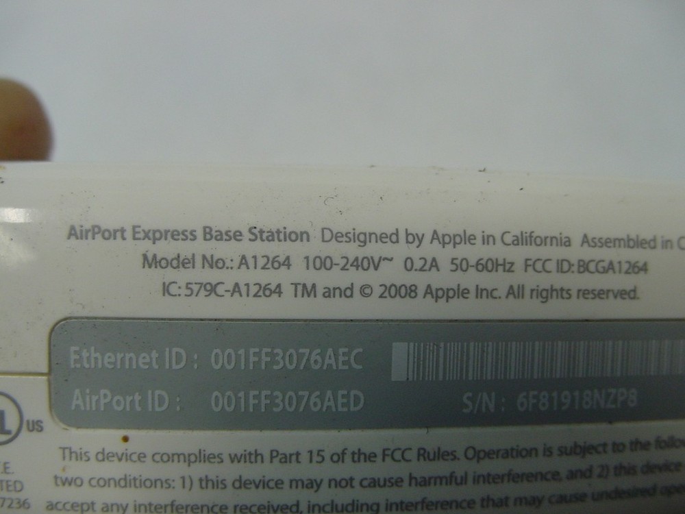 APPLE MAC AIRPORT EXPRESS BASE STATION A1264