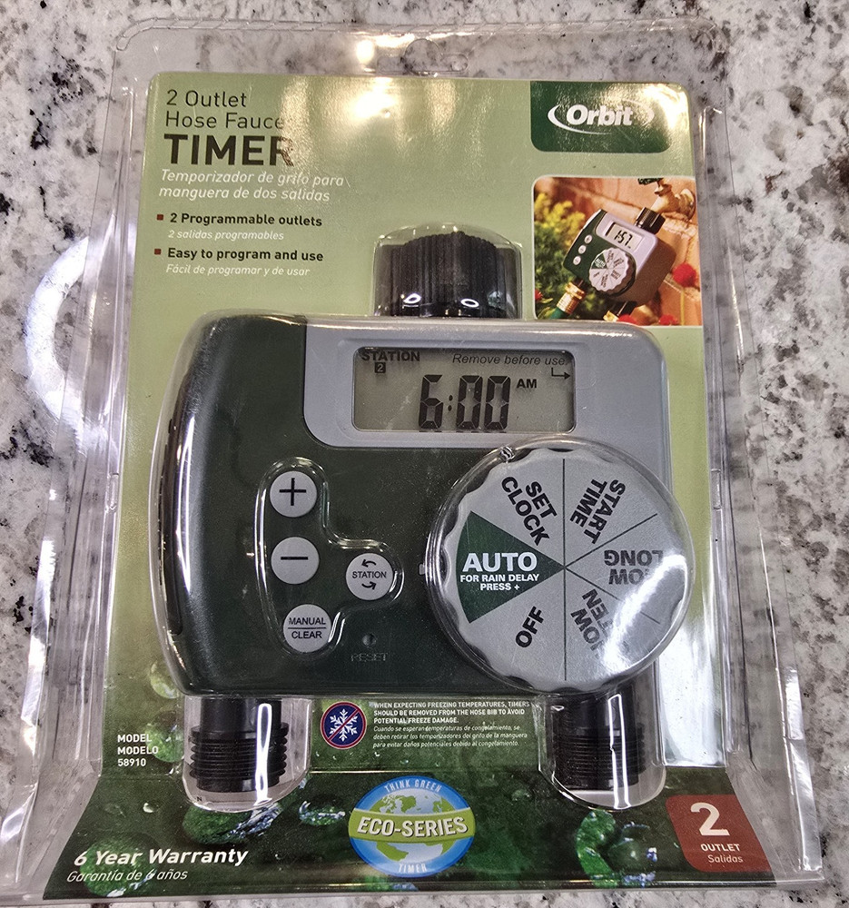Orbit 2 Outlet Hose Faucet Timer Model 27133 Programmable Rain Delay ECO-Series