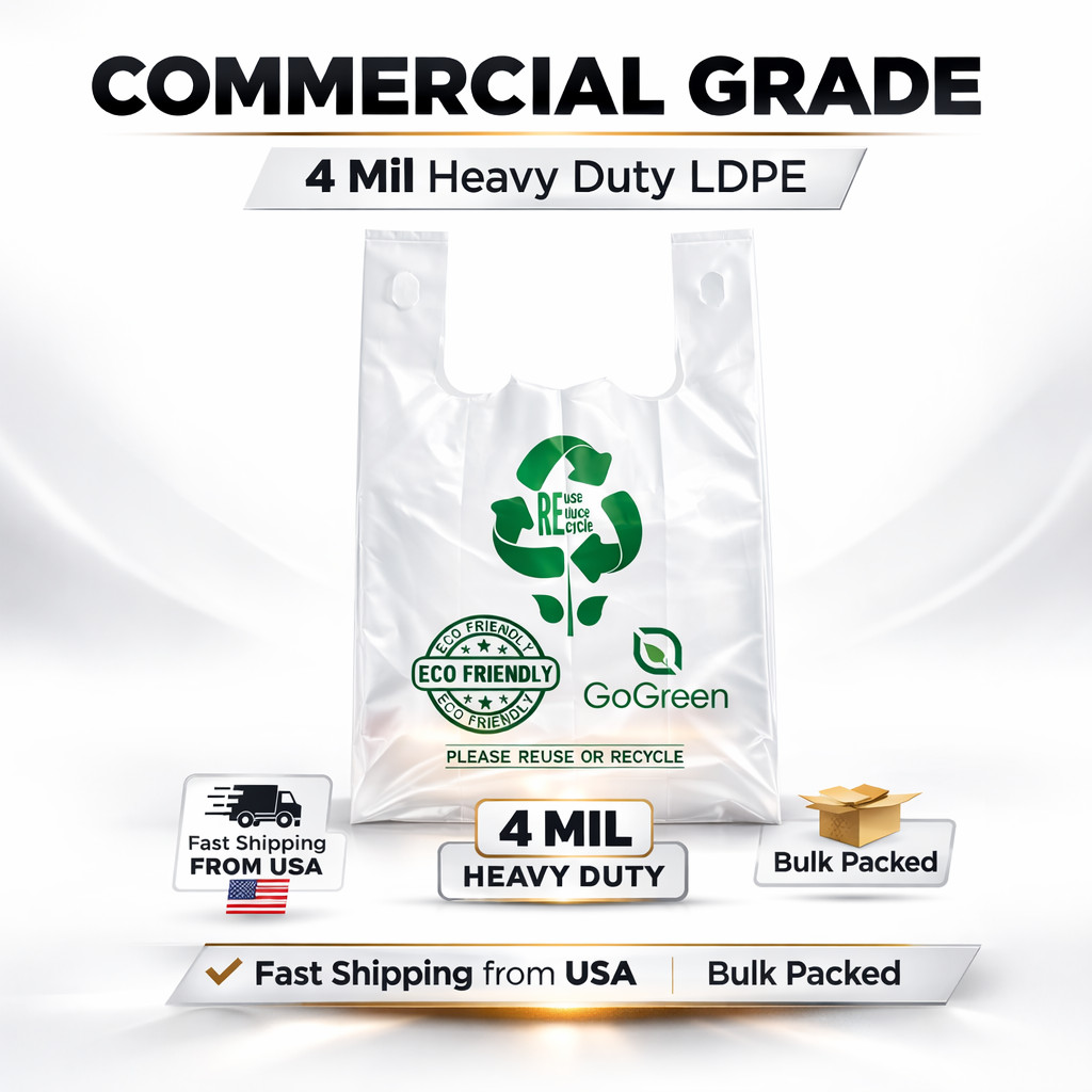 White 4 Mil Reusable Grocery T-Shirt Bags 1/6 21x6.5x11.5 Heavy Duty