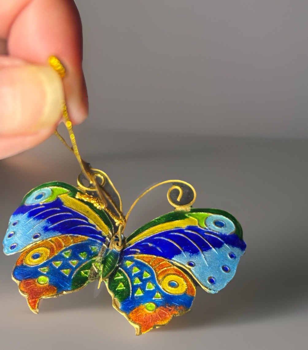 Vintage Cloisonné Enamel Metal Butterfly Ornament Decor