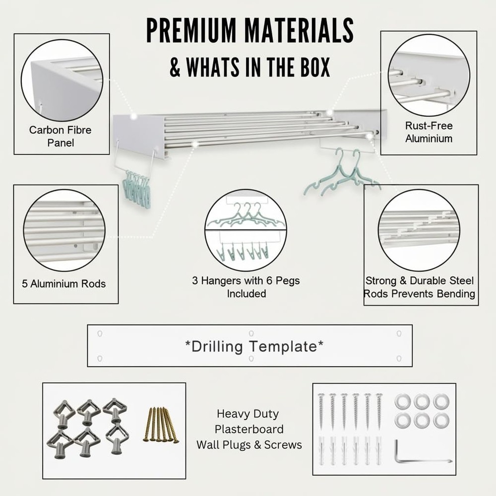 Wall Mounted Clothes Drying Rack Space-Saving Laundry Dryer for Clothing