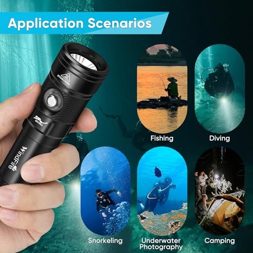 Dive Light Scuba Diving Flashlight, IPX8 Waterproof Flashlight, 4 Black-DF180