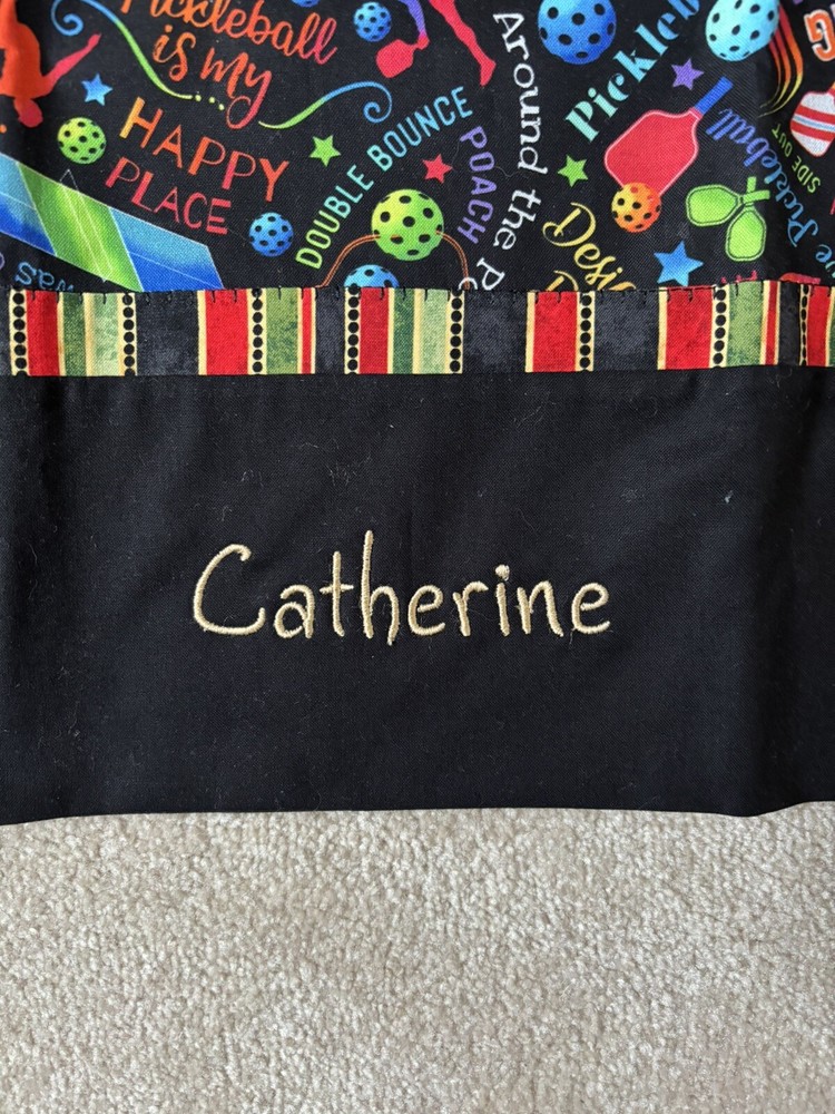 Handmade Cotton Pillowcase Standard Size Pickleball Pattern “Catherine” Monogram