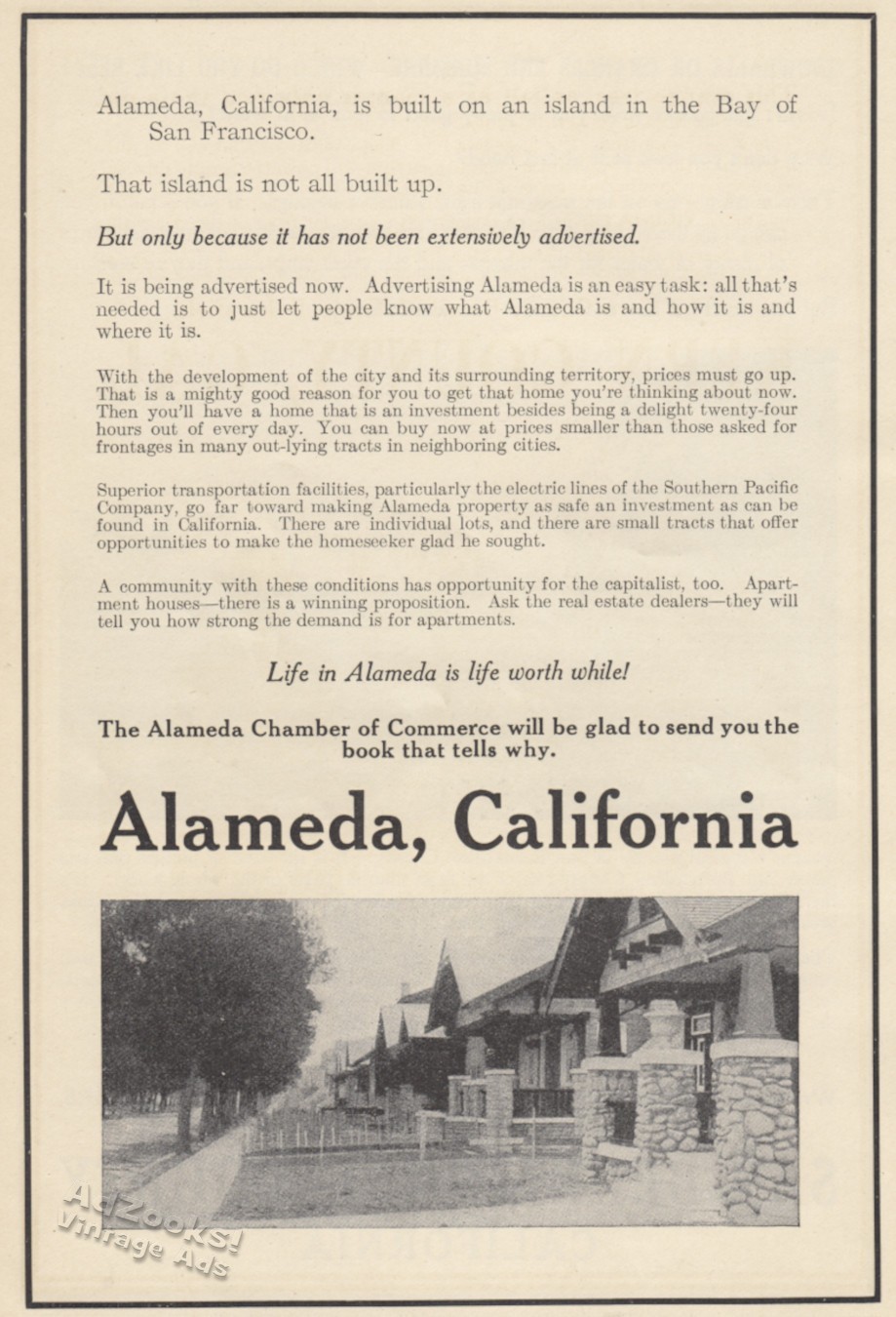 1912 Alameda California Print Ad - Cool Bungalows on Garfield Avenue Pix!
