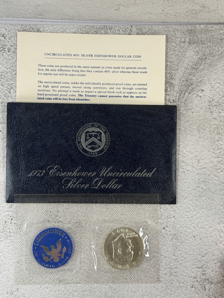 1973-S Eisenhower Silver Dollar 40% Uncirculated OGP Blue Envelope US Mint