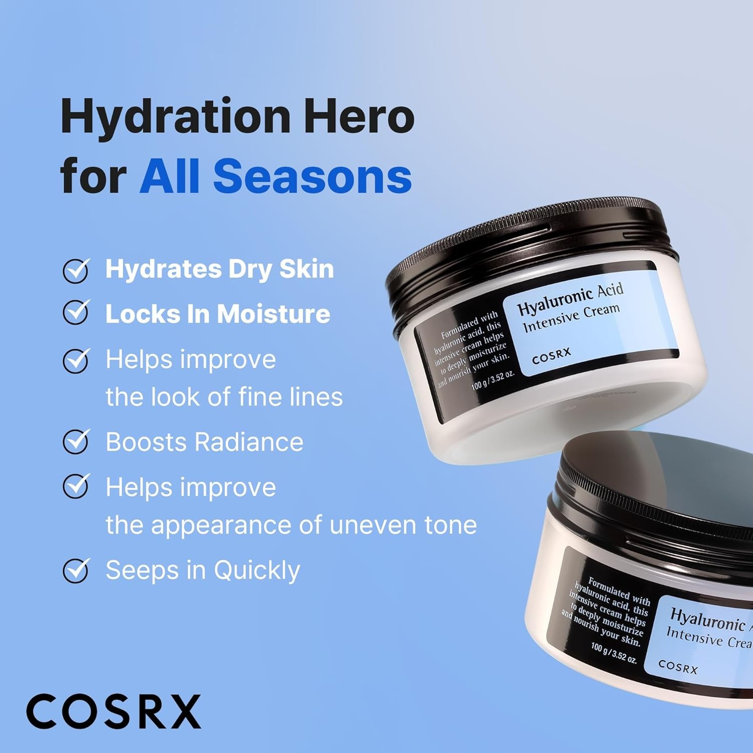 COSRX Hyaluronic Acid Moisturizing Cream | Long-lasting Hydration 3.52 oz