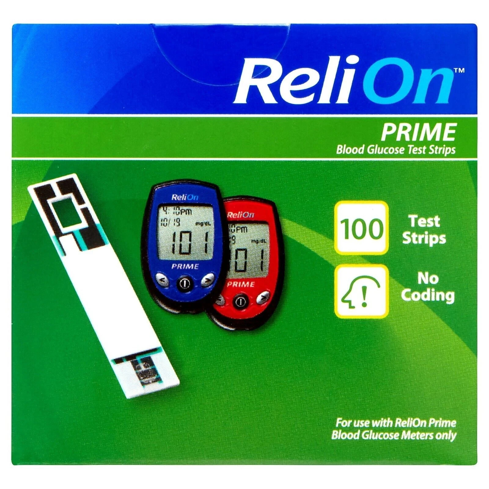 ReliOn Prime Blood Glucose Test Strips, 100 Count 05/2026+