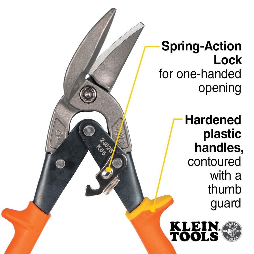 Klein Tools 2402S Straight-Cutting Offset Snips, Aviation Tin Snips with Forg...