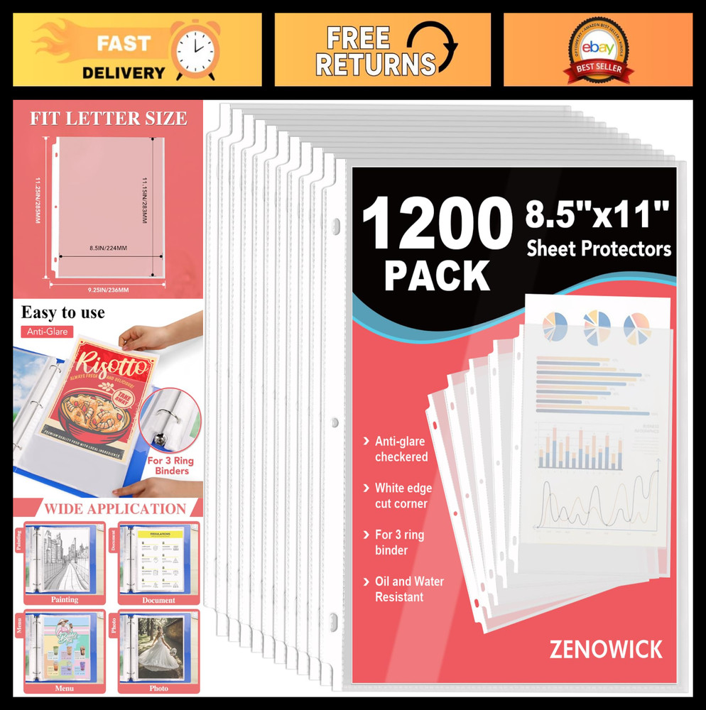 1200 Clear Sheet Protectors 8.5x11" for 3 Ring Binders, Plastic Document Sleeves