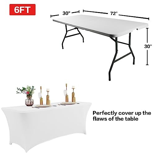 2 Pack 6FT Table Cloth for Rectangular Fitted Events 6 Ft - 2 Pcs White