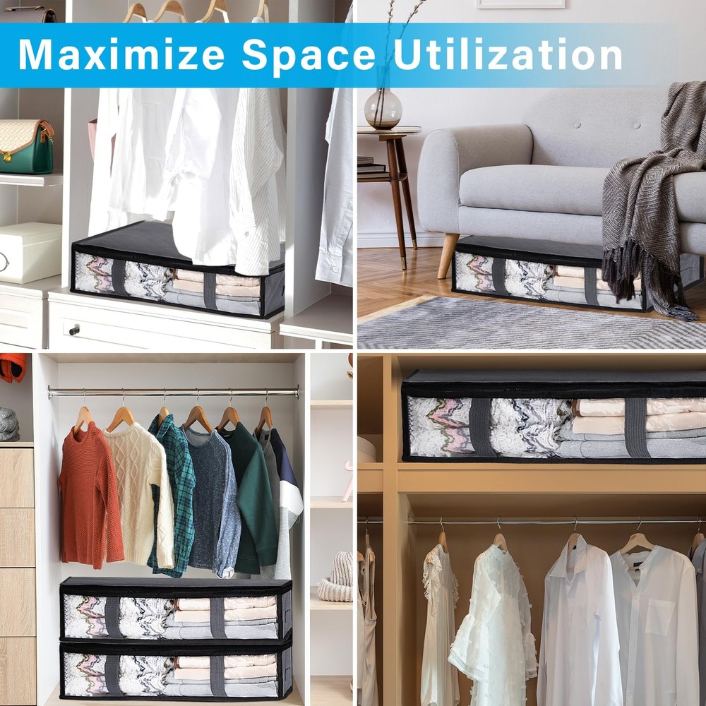 10 Pack Under Bed Storage Containers, Foldable, Clear Window, Handles, Bins