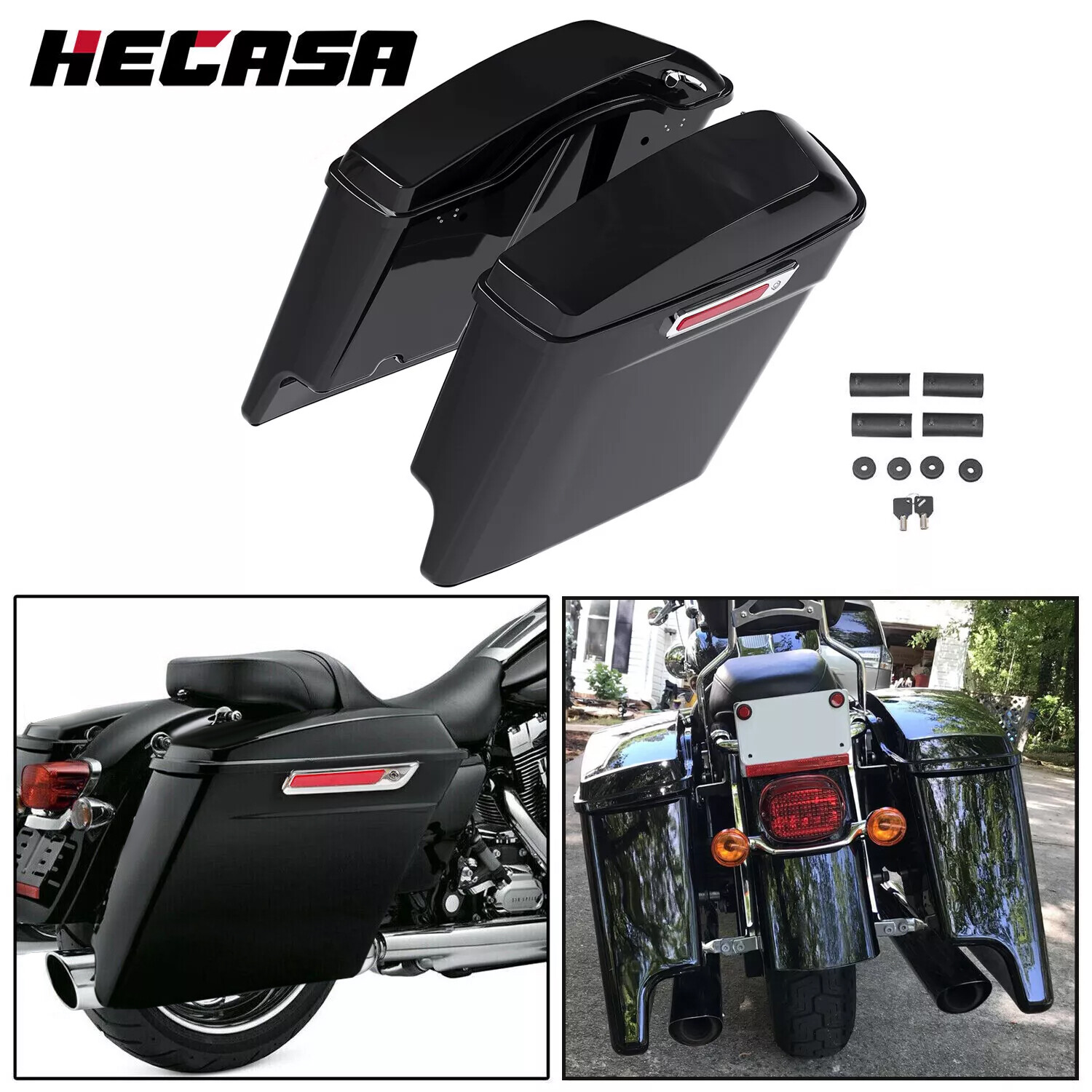 5" Stretched Extended Hard Saddle Bags For 93-13 Harley Street Glide Road King