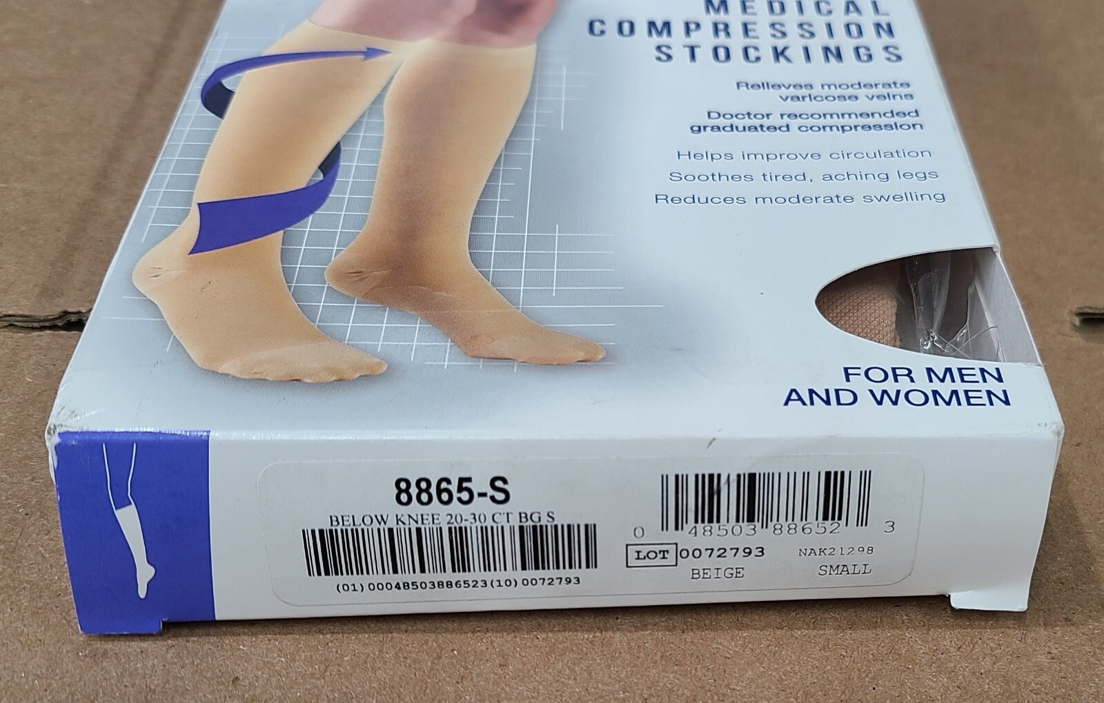 Truform 20-30 Below Knee Compression Stockings Closed Toe Beige Small #8865-S