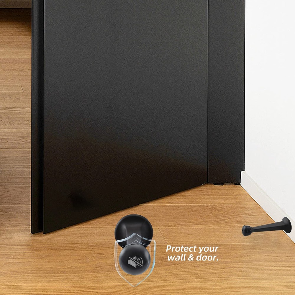 2 Pack 3 Heavy Duty Solid Rigid Door Stops, Matte Black, Plastic Tips, Wall