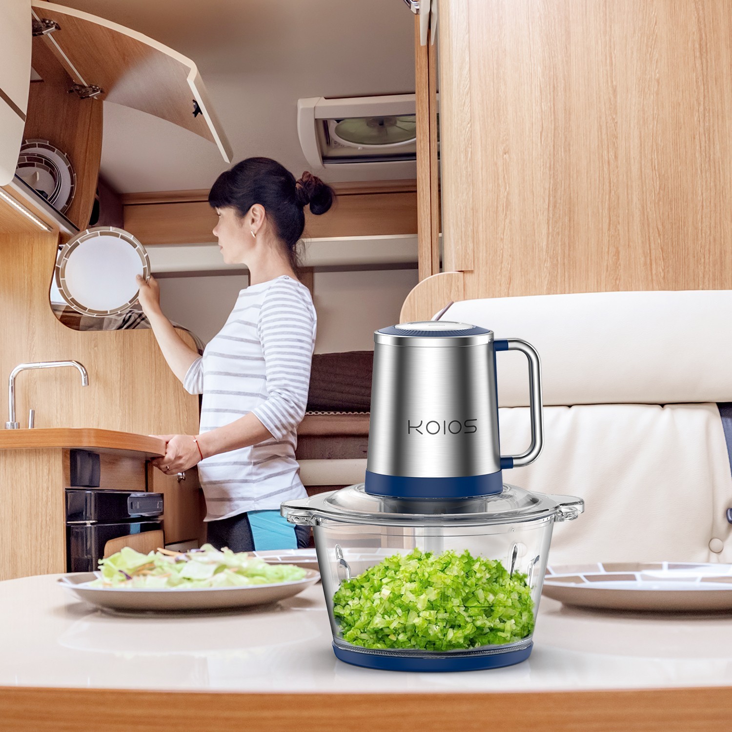 KOIOS Electric Food Processors Chopper w/8 Cup Glass Bowl Stainless Steel Blade