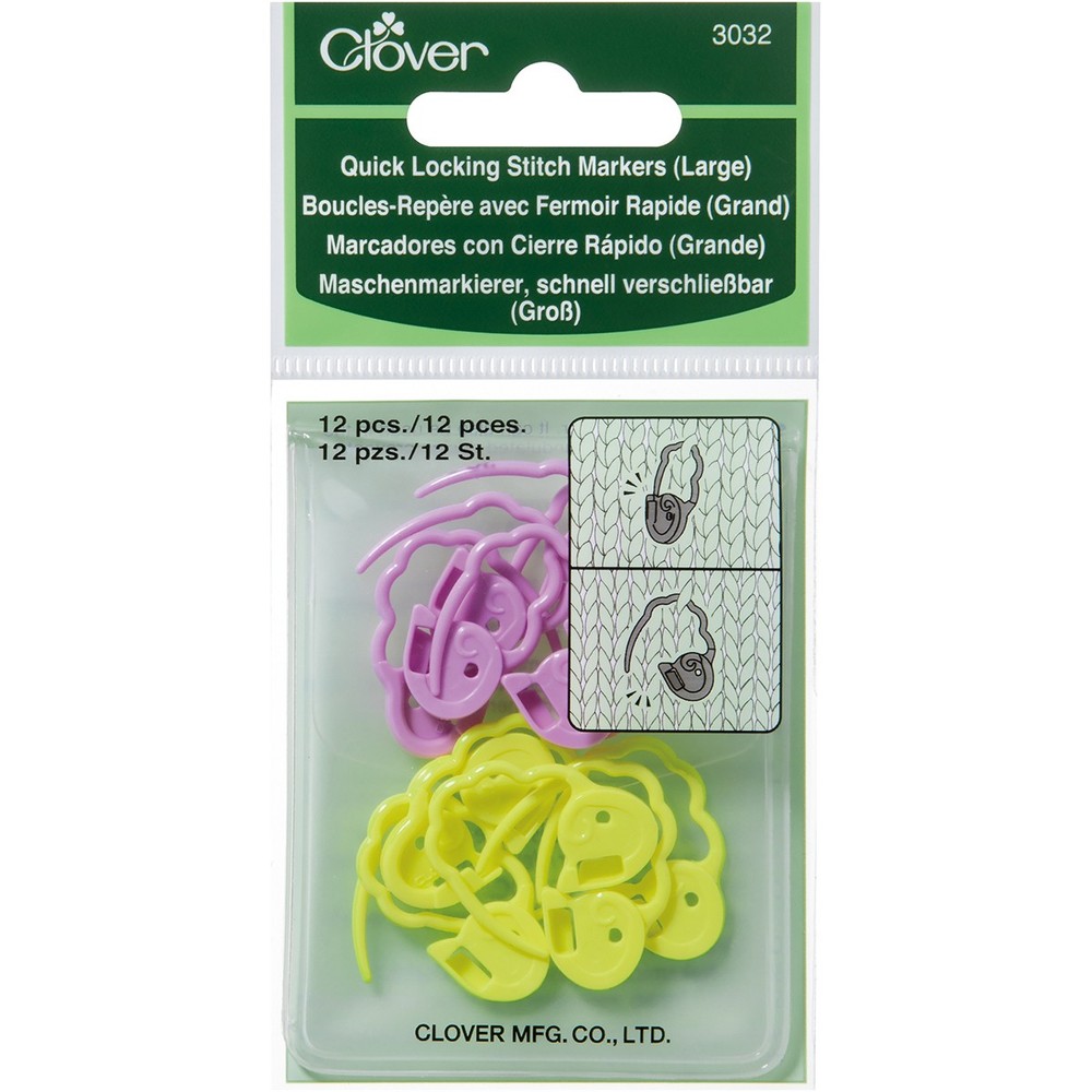 Clover 3032 Quick Locking Stitch Markers-Large 12/Pkg