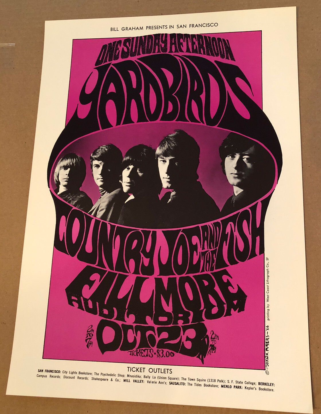 Yardbirds Poster 1966 Jeff Beck Fillmore BG33-2 Vintage Page Not Zeppelin
