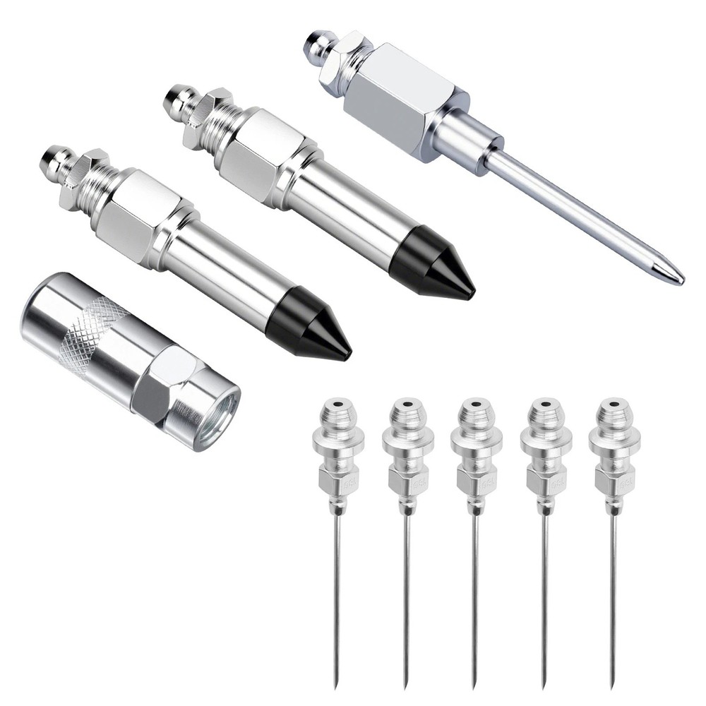 Grease Gun Injector Needle Nozzle Kit with Rubber Adapter Fitting Adapter 9Pcs