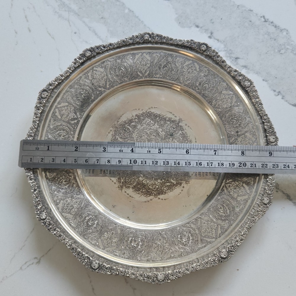 EXCEPTIONAL GENUINE ANTIQUE MIDDLE EASTERN SILVER ROUND TRAY DISH