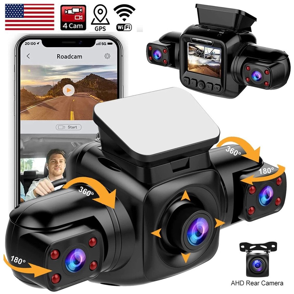 4 Lens Car DVR Dash Cam Video Recorder G-Sensor 1080P Front Side Inside Camera