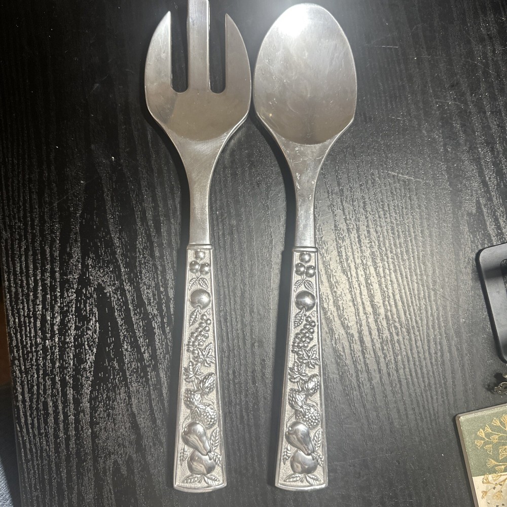 Lenox Salad Serving Set Fork And Spoon Fruit Pattern Heavy