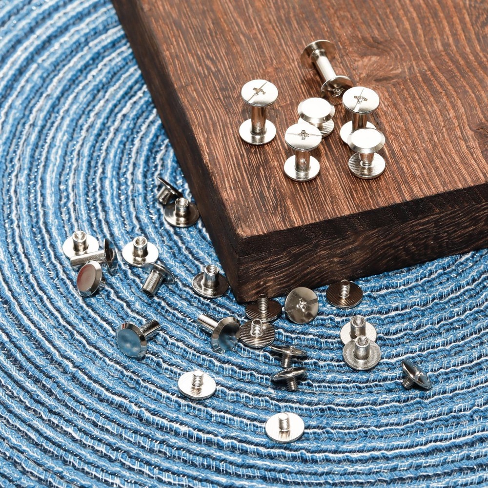 120 Sets Silver M4 Chicago Screws Leather Assorted Kit 6 Sizes Binding