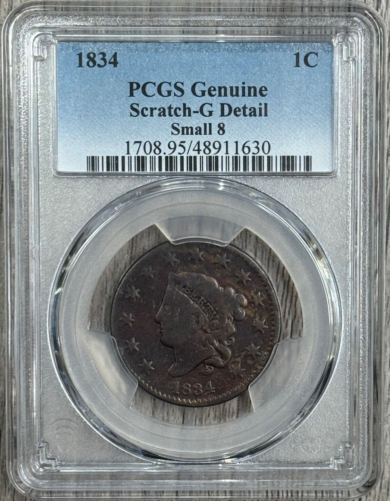 1834 1c Small 8, Matron Head Large Cent PCGS Good