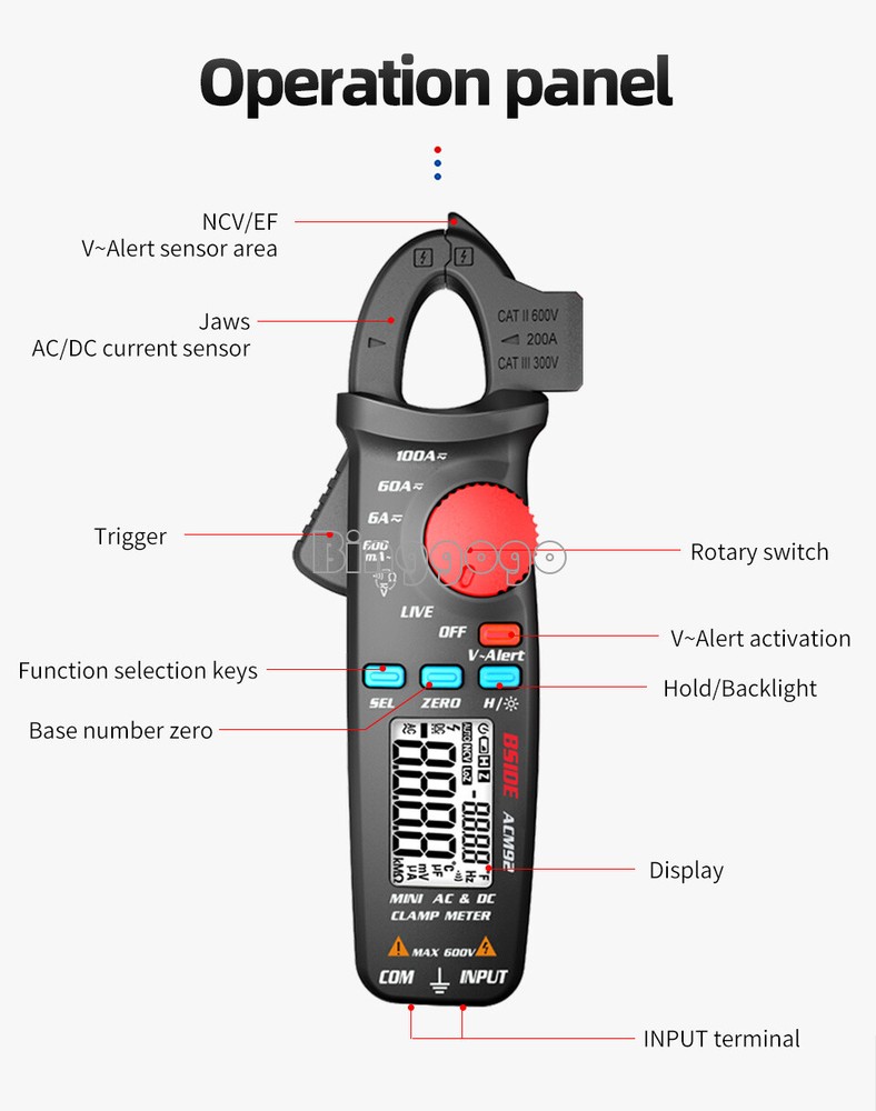 Digital Clamp Meter AC DC Current Ammeter Multimeter Voltage 6000 DC/AC 100A 1mA