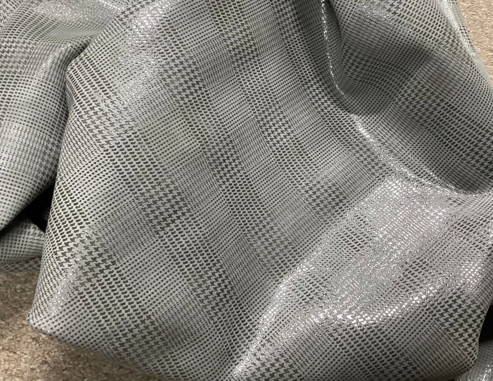 Gray Shimmering Suede Printed Houndstooth Leather Calf Hides,  TOWN91 .20 sq ft