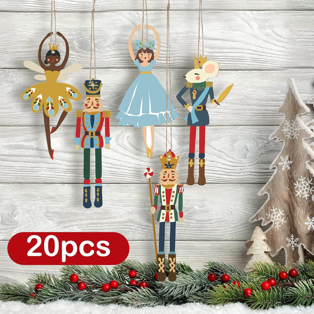 Christmas Wood Nutcracker Decoration Set Nutcracker Ornaments for Tree Mini Prin