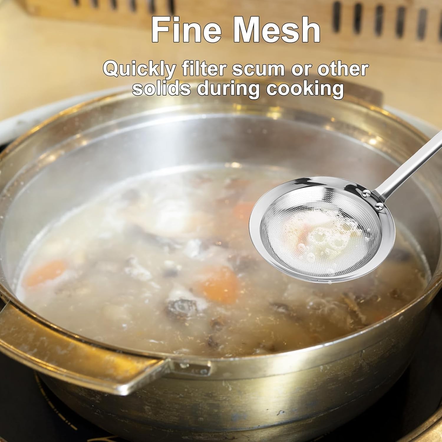 Stainless Steel Fat Skimmer Spoon – Ultra-Fine Mesh Filter Scoop for Kitchen
