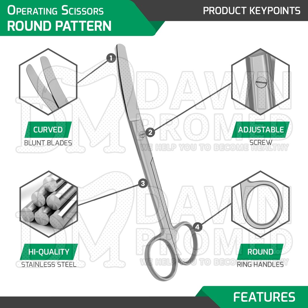6 Pcs Operating Scissors 5.5" Straight & Curved Round Pattern Set German Grade