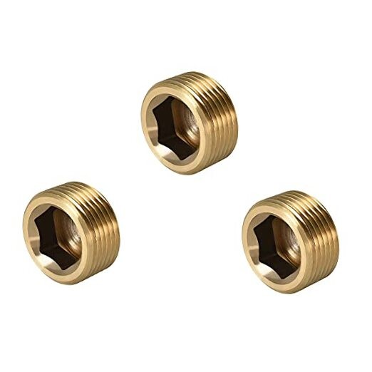 1/2" NPT Plug Brass Pipe Fitting, Counter sunk Thread Internal 1/2inch 3 Pcs
