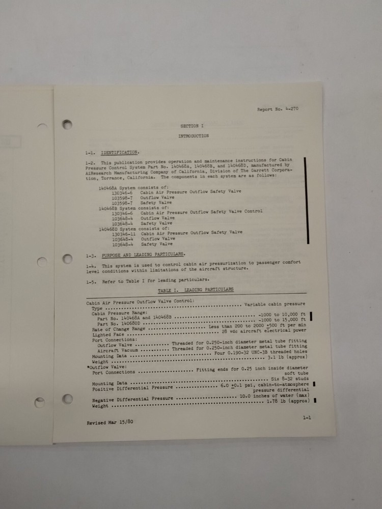 Garrett Cabin Pressure Control System 140468A Operation & Maintenance Instruct