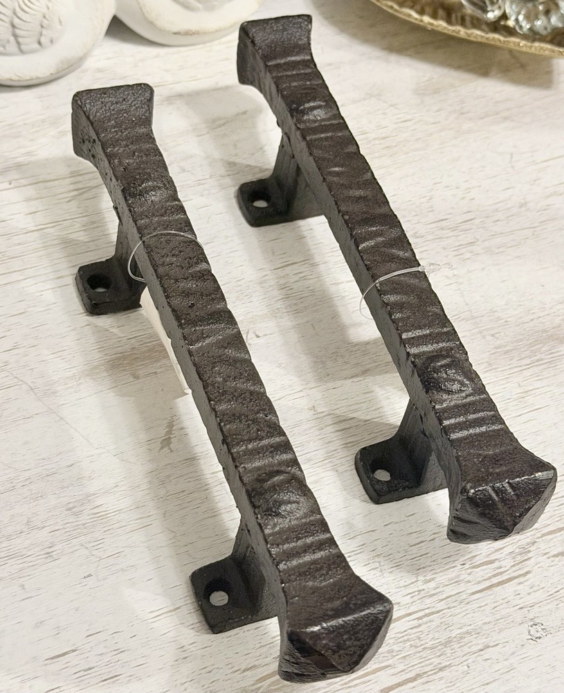2 Large Solid Heavy Cast Iron Rustic Barn Handle Gate Pull Shed Door Handles 9”