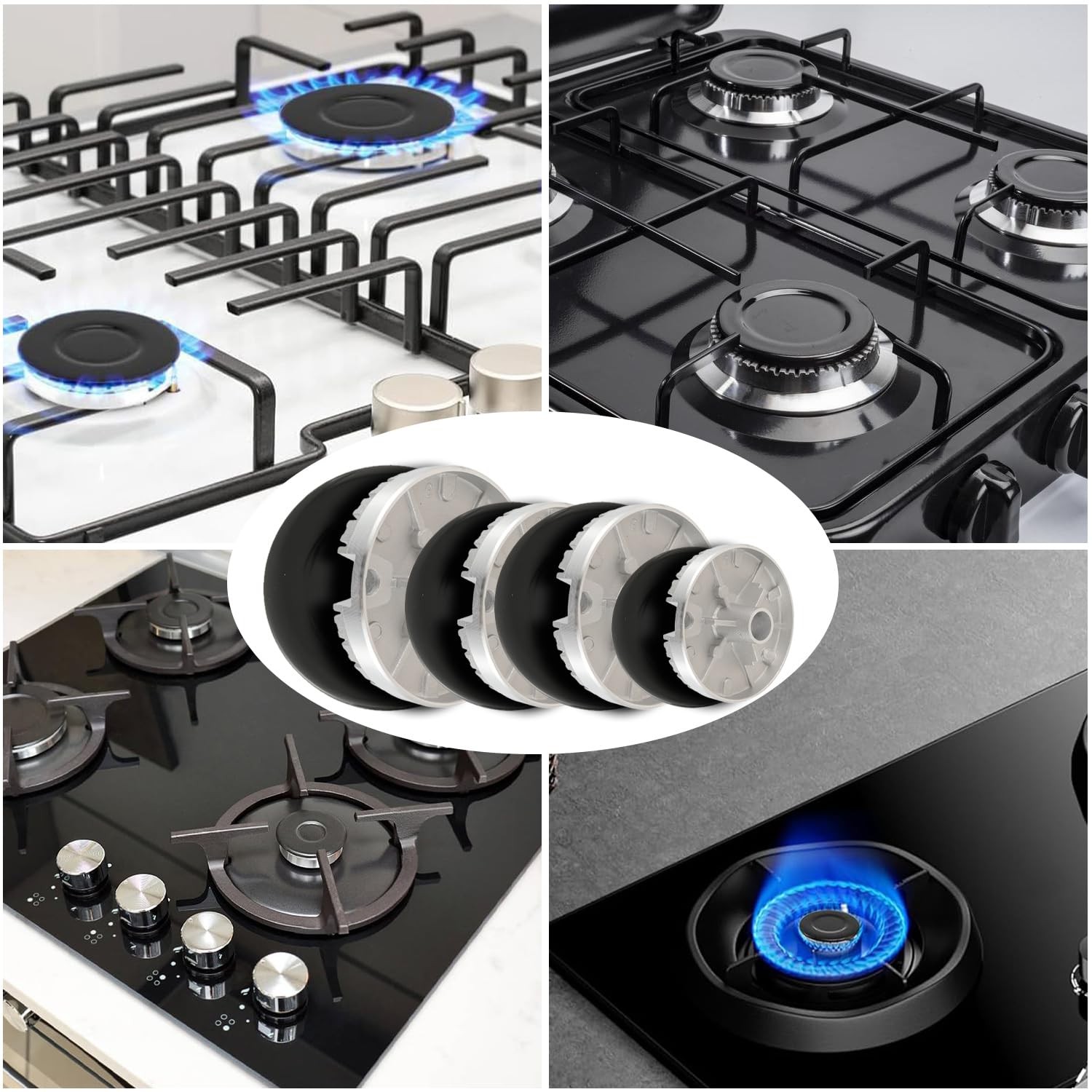 HUAREW Gas Stove Burner Caps Set, Cooker Hat Set Suitable for Most Black