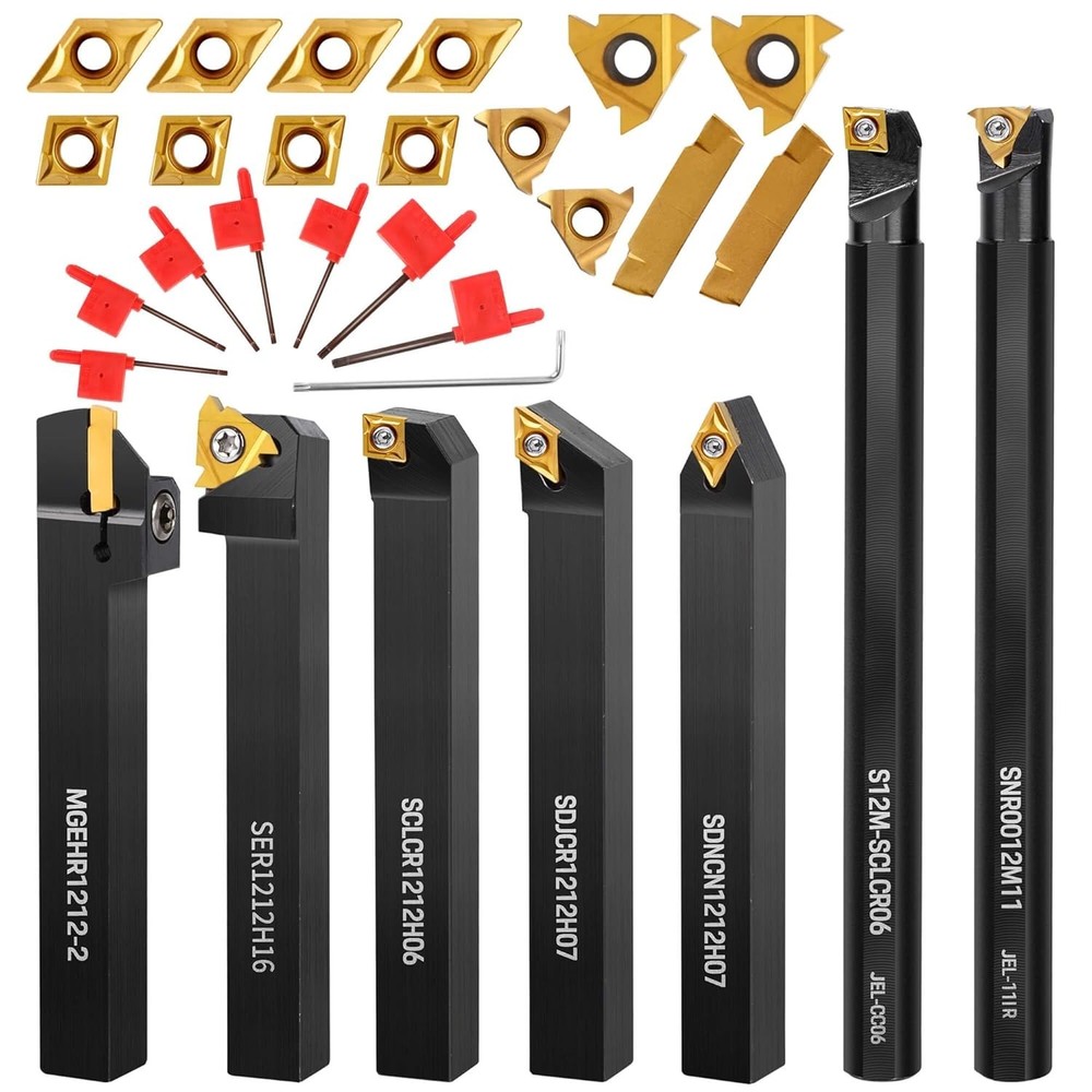 7-Piece Indexable Lathe Tool Kit with 14 Carbide Inserts for Precision Machining