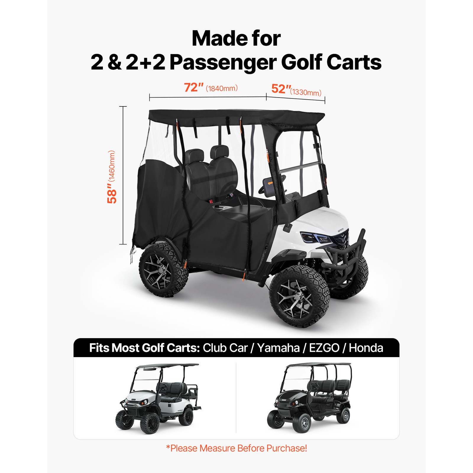 Uimoso Golf Cart Cover with Transparent Full Enclosure for 2 or 2+2 Passengers