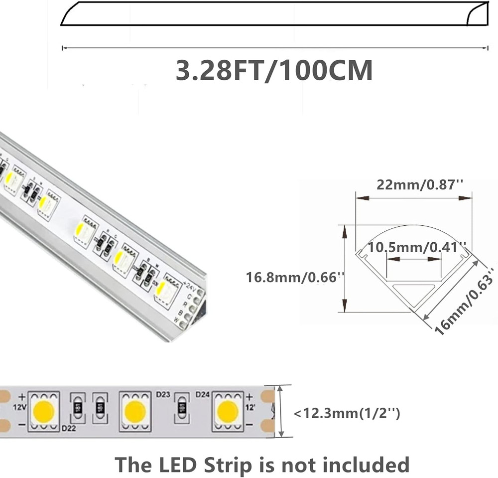 20-Pack 3.3FT 1Meter V Shape LED Strip Aluminum Channel Diffuser System, Extrude
