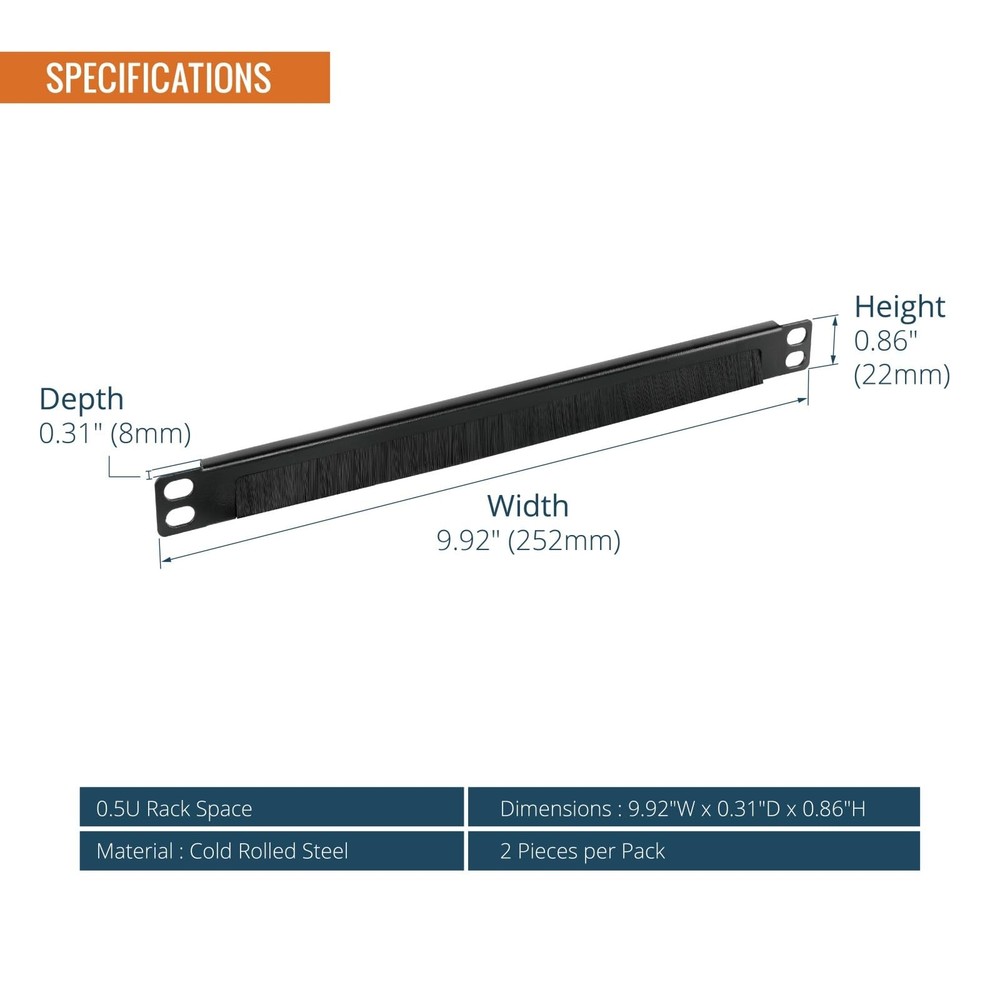 2 Pack 0.5U Cable Management Brush Panel 10 Inch Server Rack Organizer Black