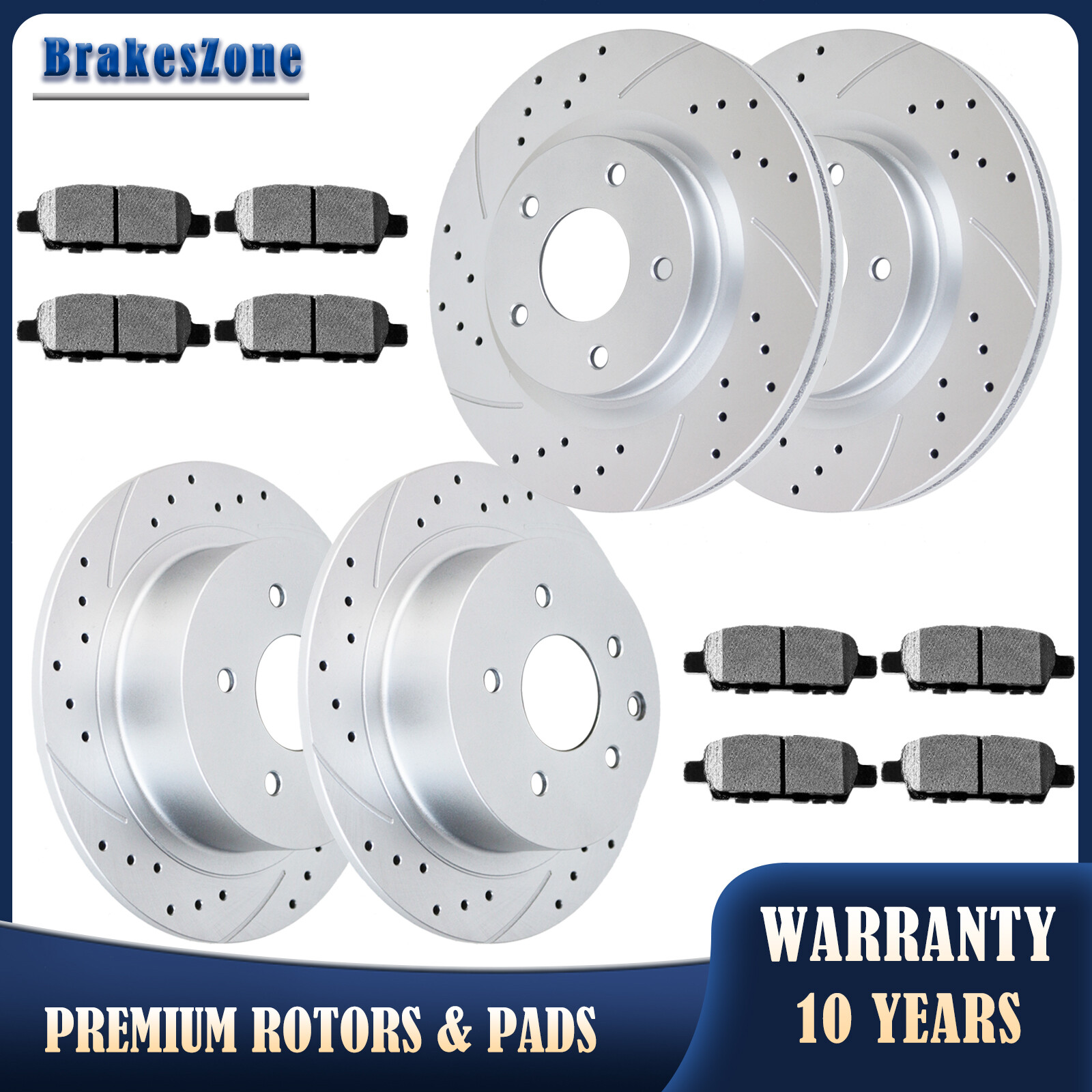 Fit for Nissan Altima 2007-2013 Front and Rear Slotted Brake Rotors Pads Brakes
