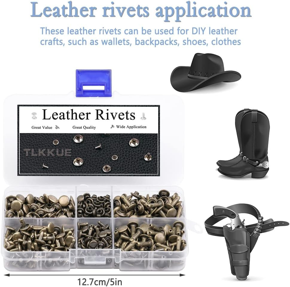 240 Sets Rivets for Leather, Leather Rivets 3 Sizes Leather Double Cap Rivets fo