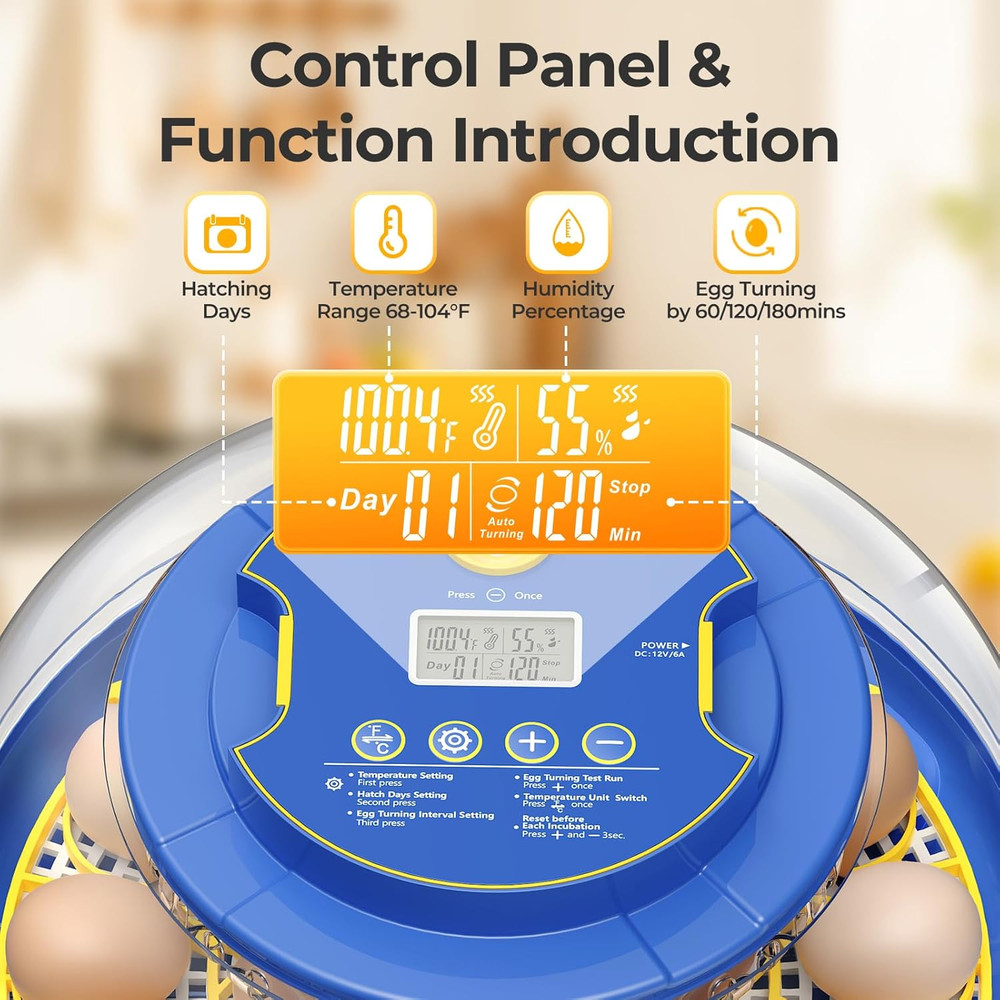 18 Egg Incubators for Hatching Eggs, 360° View with Automatic Egg Turning & Humi