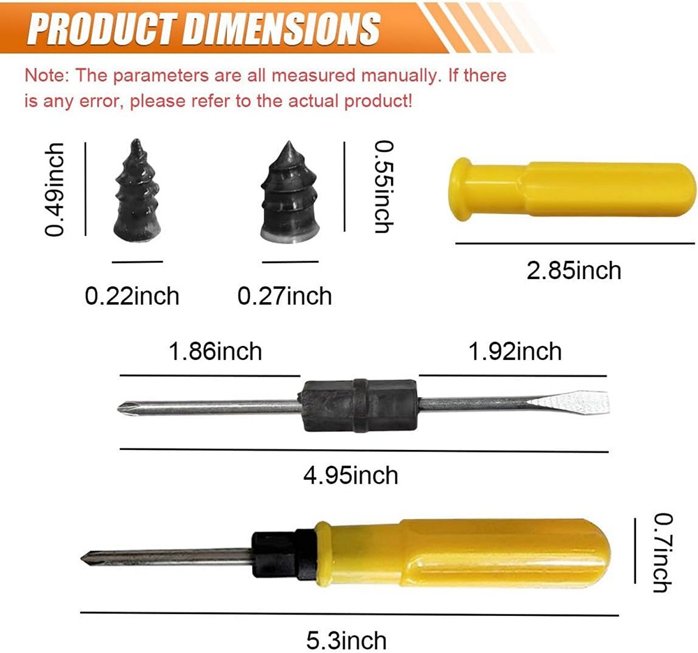 60PCS Tire Repair Screws Kit With Screwdriver 3 Sizes Rubber Plugs Flat Tires