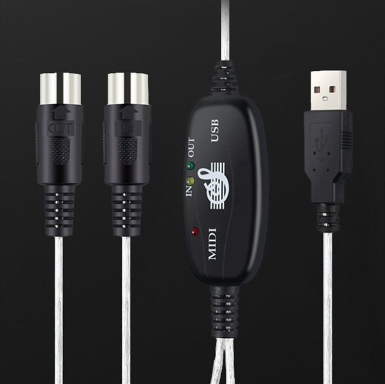USB IN-OUT MIDI Interface Cable Converter PC to Music Keyboard Adapter Plug