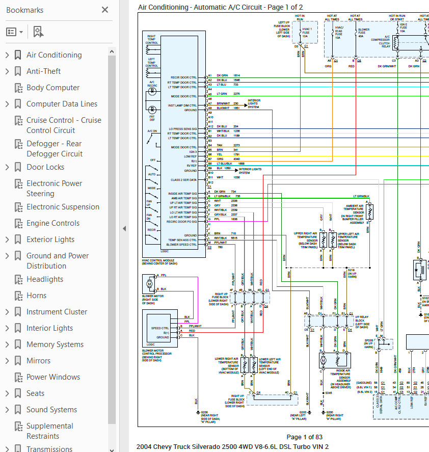 Chevrolet Silverado 2500 2004 Color Wiring Diagram Schematic V8 6.6L DSL 4WD pdf