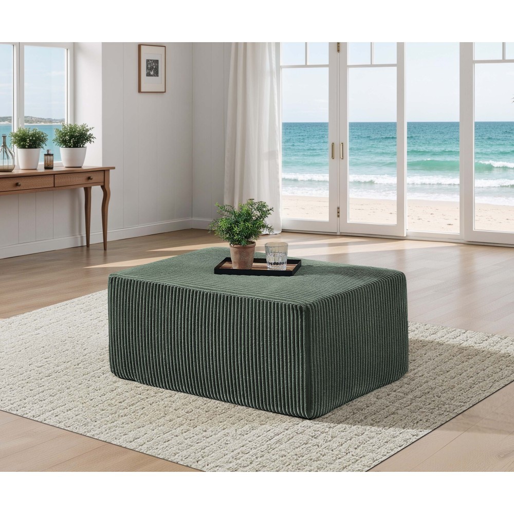 Dark Green Full Compressed Corduroy Ottoman No Assembly Versatile Extra